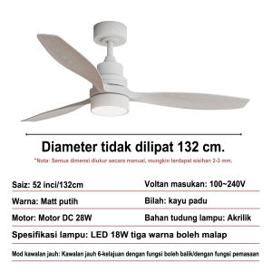 52-inch ceiling fan solid wood ceiling fan light pure copper DC motor modern simple living room silent ceiling fan American bedroom LED fan suitable for living room dining room bedroom home and other uses.