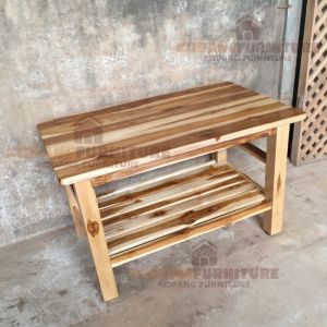 KODANG  โต๊ะวางของ ไม้สักทอง ชั้นวางของ โต๊ะวางทีวี 2 ชั้น ขนาด กว้าง 50 ซม. ยาว 80 ซม. สูง 52 ซม.