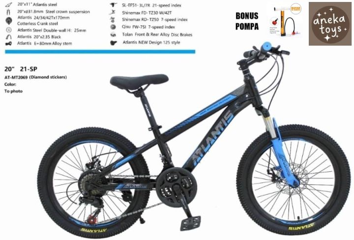 (BONUS POMPA) Sepeda Gunung Remaja Atlantis 69 MTB 20 Inch 21Sp