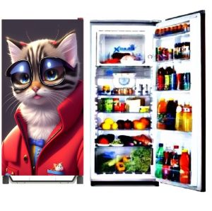 Stiker Kulkas 1 Pintu Motif Kucing Baju Merah ( COD ) Medinah Fasion