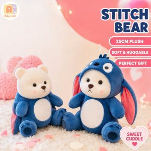 Stitch Transform Cute Strawberry Bear Plush Toy Soft Stuffed Teddy Bear Doll Home Decor Valentines Day Gift For Kids Girls