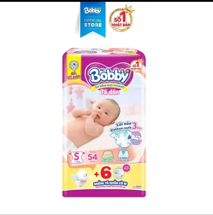 Tã dán Bobby lõi nén cotton-soft 3mm S 54 miếng, S80 miếng (4-8kg)