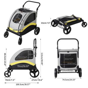 WISFOR XXL Heavy Duty Dog Stroller Double Door Pet Trolley Carrier Waterproof Traval Cart Foldable Pushchair Pram Jogger
