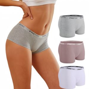 FINETOO 3Pcs/Set Women Pure Cotton Boxer Panty soft and comfortable Boxer Briefs Solid Color Boy Short