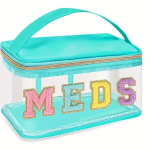 EXCES PVC Embroidery Cosmetic Bag Waterproof Letter Patches Medicine Storage Bag Multiple Uses with Handle Toiletry Storage Pouch Outdoor