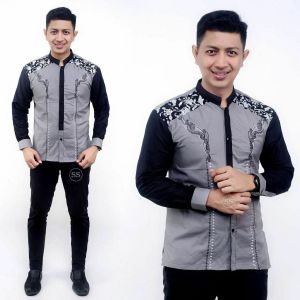 Kemeja Koko Lengan Panjang Pria Dewasa Motif Kombinasi Bordir Bahan Katun - BURADA.ID