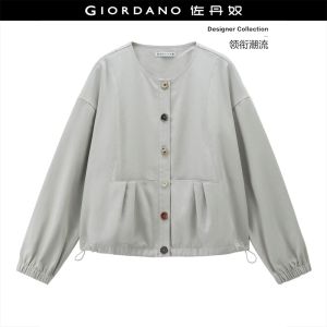 Giordano Women Novelty buttons drop shoulder loose jacket Free Shipping 18376508