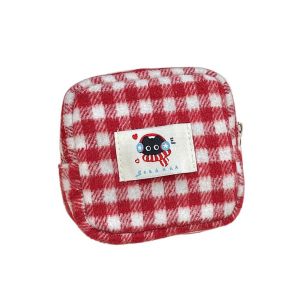 WHITE Plush Plaid Pencil Case Cute Sweet Cosmetics Zipper Bag Korean Style Ins Travel Toiletry Pockets Office/School Supplies