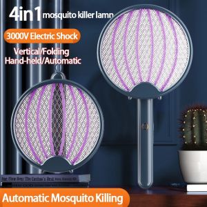 3-in-1 Electric Mosquito Swatter 3000V Rechargeable Mosquito Racket High-Voltage Mosquito Lamp