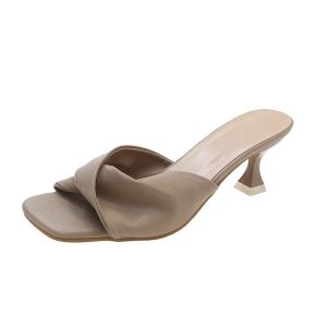 [Free Shipping] 2026 Summer New Large Size Stiletto Heel Slippers for Outdoor Wear Square Toe Open-Toe Slide Sandals Fashionable High Heels for Women