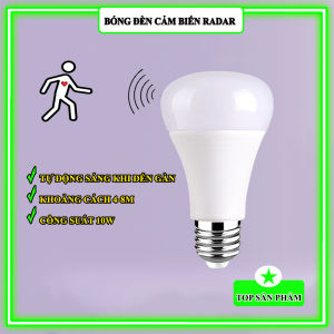 Bóng Đèn Cảm Biến Chuyển Động Radar 10W Hồng Ngoại Siêu Tiết Kiệm Điện Đui E27 Tự Động Sáng Khi Đèn Gần Khoảng Cách 4-8M