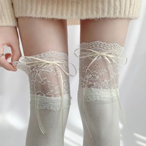 1pairs White/black Lace Lace Tied Ribbon Velvet Over Knee Socks Lolita Cute Sweet Calf Socks Womens Mid-Leg Thigh High Socks H260729