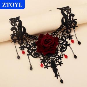 [COD]🔥🔥🔥ZTOYL Vintage Flower Charm Pendant Choker Necklace for Women Gothic Lace Tassel Clavicle Chain Jewelry