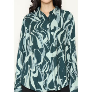 Urban Exchange Shirt Cherry Printed Green - Printed Shirt Kemeja Oversize Lengan Panjang
