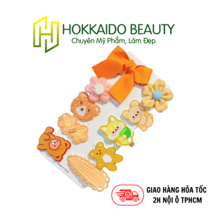 Hokkaido - Set 10 kẹp tóc hình nơ gấu màu cam hoạt hình dễ thương