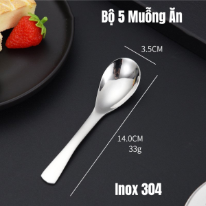 Sản Phẩm Nhà Bếp Bộ 5 Thìa (Muỗng) Inox 304 Cao Cấp - Muỗng Ăn Cơm Súp - Hàng Đúng Chuẩn Inox 304 Dày