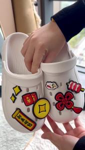 [Free Shipping] EVA Fortune-Turning Perforated Shoes For Women Korean-Style Outdoor Slippers Summer Trendy High-Heeled Thick-Soled Garden Shoes For Women DIY