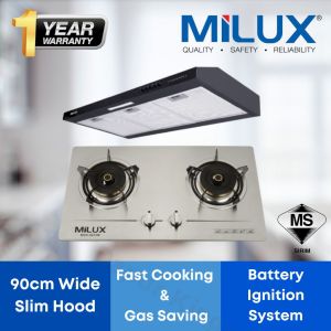 [Combo Set] Milux 2 Burner Stainless Steel Premium Built-In Gas Hob MGH-S633M / Slim Hood MHS-S431 Tudung Dapur Gas Stove Combo Set 抽油烟机 & 燃气灶 / 玻璃滚刀