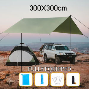 Tarp Awning Waterproof Tarpaulin Tent 3x3m Shade Fabric Ultra Light Garden Canopy Shade Outdoor Camping Hammock Rainfly Beach Full Equipment