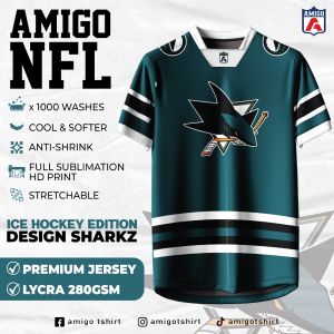 AMIGO NFL Sublimation Microfiber Jersey tshirt Design SAN JOSE SHARK baju jersi baju jersey Malaysia viral tiktok jersey