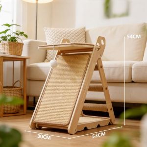 Wooden Cat Scratching Post with Hammock Sisal Scratching Board for Indoor Cat Posts Cat Tree One Step Assembled