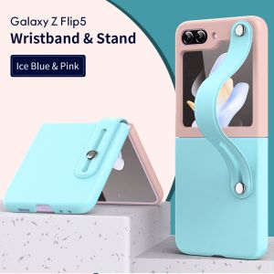 Hard Case Kompatibel Untuk Samsung Galaxy Z Flip 5 Silikon Macaron Candy With Wristband and Stand Pegangan Tangan Elegan dengan 2 warna kontras cover protection