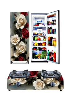 Paket Sticker Set 2 Pcs KULKAS 1 Pintu+Kompor Motif Bunga Cantik ( COD ) FlyStarStore