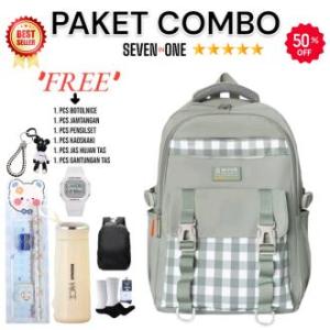 PALE BAGS [FREE 6 ITEM] Tas Ransel Motif Sarung Terviral 2024 Backpack Anak Paket Combo 7in1 Tas Anak Perempuan Fashion Anak