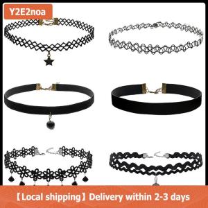 【Local shipping】 6PCS Women Black Velvet Choker Necklace Girl Lace Choker Tattoo Necklace Pendant