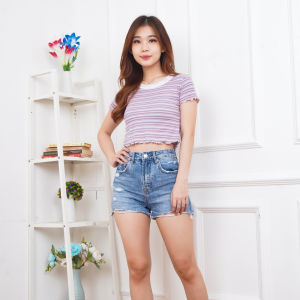 BeeUniq Kaos Crop Top Salur Hanna RIB Korean Style