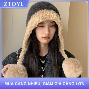 【ZTOYL】 Fluffy sang trọng phụ nữ Beanie cap mùa đông ấm áp lớn Pompom dệt kim tai bảo vệ hat Windproof tuyết trượt tuyết nữ earmuffs mũ