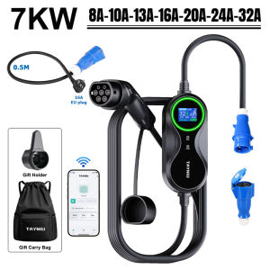 TAYNIU 7KW Type 2 5M Cable EV Charger with EU Adapter Smart WiFi App Control for BYD Tesla MG ect