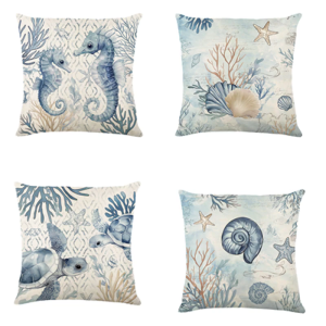 Linen Cushion Cover With Ocean Designing Cushion Cover Perfectly For Summer Home And Sofa Decoration