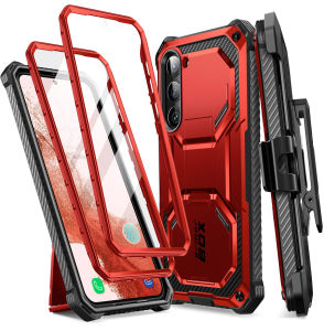 i-Blason Armorbox Designed for Samsung Galaxy S23 Case Extra Front Frame Full Body Rugged Kickstand Holster Bumper Case with Built in Screen Protector