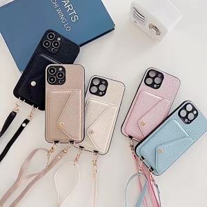 Luxury Crossbody Strap Lanyard Wallet Leather Case For 15 Pro Max 14 13 15pro 14pro Max Card Holder Phone Cover