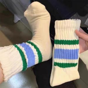 5 Pairs Vintage Stripe Pattern Socks Comfortable Cotton Blend Crew Length Slouch Socks Assorted Color Combinations