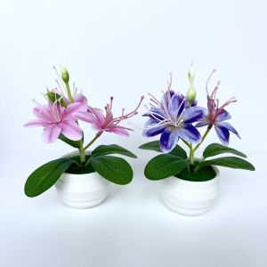 NOBLELYN 3 Flowers Artificial Jasmine Potted Plant Small with White Pot Artificial Faux Plants Plastic Fake Flower Bonsai Home Decor