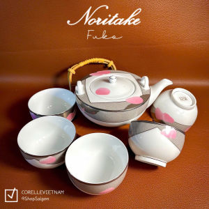 NORITAKE 100%New - Fuko - Full Bộ Ấm + Chén Trà Bằng Sứ Xương Từ Nghệ Nhân - Hoa Anh Đào