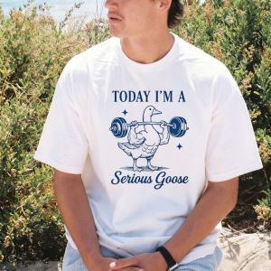 [Local Stock] VCC  Funny Gym Serious Goose Lifting Weights TShirt Humorous Sarcastic Fitness Workout Graphic T Shirt Cotton Summer Clothing