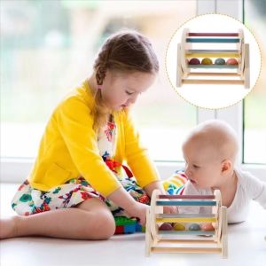 MAOMEI STUDIO Montessori Rainbow Spinning Drum Color Shape Cognition Wooden Ball Drop Kids Toy Funny Multi-functional Ball Busy Drum Toy Kids Chilren