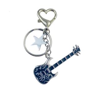Elegant Full Rhinestones Metal Guitar Keychain Star Charm Keyring Pendant for Music Lovers and Fashion Enthusiasts