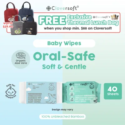 Cloversoft Unbleached Bamboo Organic Pure Water Baby Wipes 40 Sheets