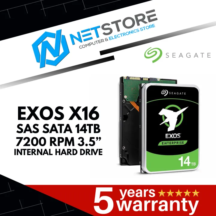 SEAGATE EXOS X16 SAS SATA 14TB 7200 RPM 3.5" INTERNAL HARD DRIVE