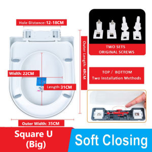 🇸🇬 Universal Toilet Bowl Seat Cover O V U Square Shape Silent Soft Closing Quick Release Lifter Thick White Bathroom Lid Soft Close Sit WC HDB BTO Common Fit Simple Easy Installation Replacement Thicken Upgraded Model Anti Slam Top Bottom Mount Potty
