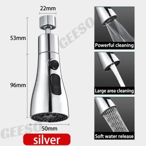 GEESO 360° Rotatable Universal Faucet Extender 3-Speed Adjustable Sink Sprayer High Pressure Bathroom Kitchen Shower Washbasin Spray Head Faucet Bubbler Nozzle Water Tap Extend Adapter Filter Purifier Replacement Keran Bib Tap Paip 厨房旋转喷头