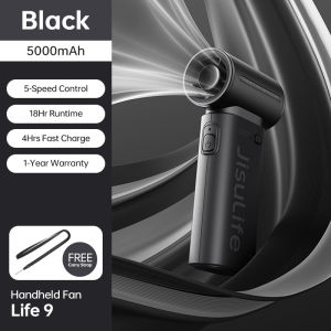 JISULIFE Life 9 Portable Fan Rechargeable 5000mAh Mini Fan With 1-100 Speeds LED Display Jisulife Mini Hurricane Cooling Jet Fan with 5 Level Strong Wind Fast Charging for 3.5 Hours 18 Hours Battery Life in Black White and Pink