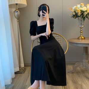 【STOCK】Puff Sleeve Backless Flounce Short Sleeve Square Neck White Dresses For Women