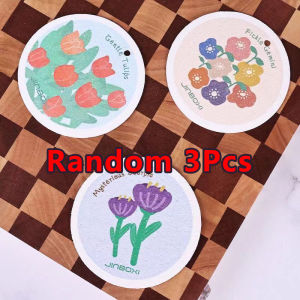 1PC Magic Cleaning Sponge Cartoon Flowers Compressed Wood Pulp Scouring Pads Kitchen Non-stick Oil