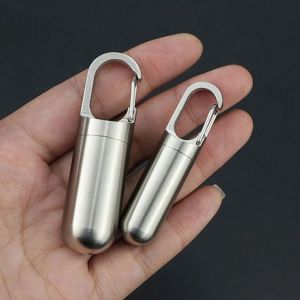 SKYJS Portable Men Stainless Steel Key Ring Waterproof Hang Buckle Pill Box Granule Storage Box Pill Organizer Travel Pill Case