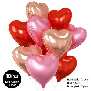 Heart Balloons Decoration Set 10pcs 18inch Black Pink Foil Heart Shape Balloons Valentines Day Red Heart-Shaped Balloon For Birthday Mothers Day Valentines Wedding Party Needs Supplies